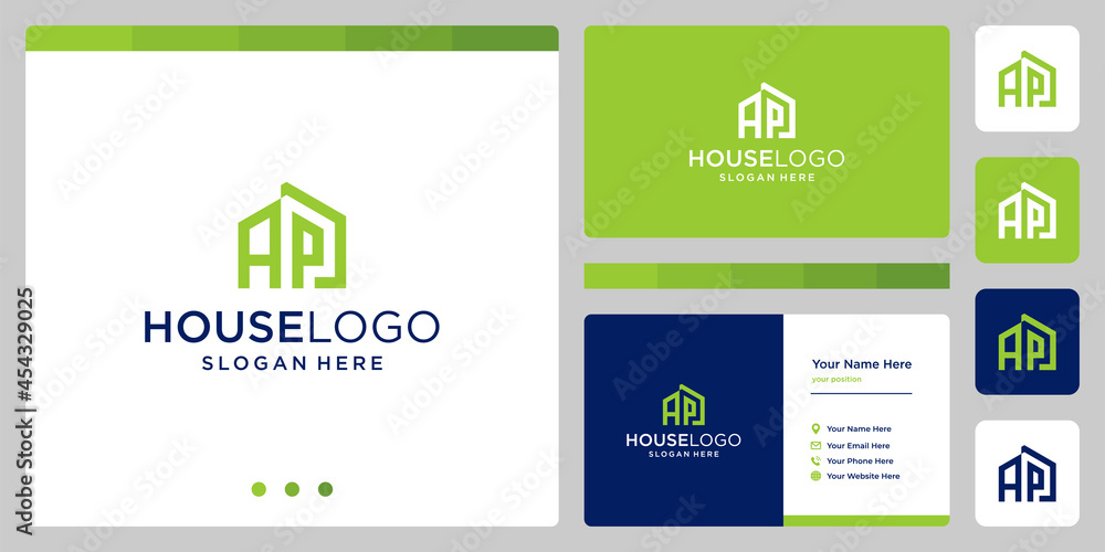 house building design logo with initials letter A and P. business card ...