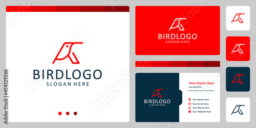 bird logo with line shape and initial letter A. business card design
