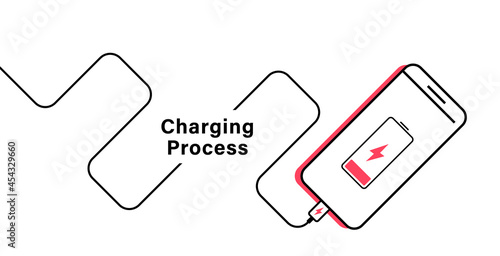 Smartphone battery charging process. Discharged battery smartphone. Battery charge level indicators. Vector Illustration