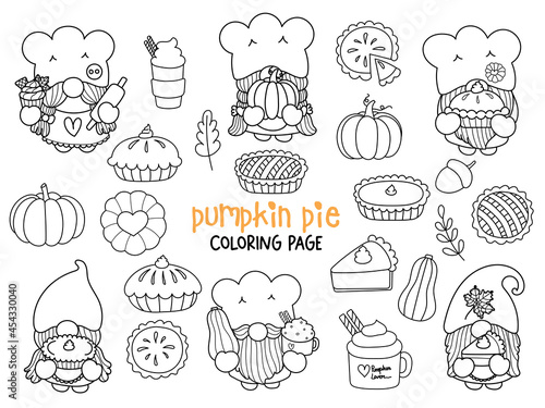 Pumpkin pie Gnomes Doodle, Pumpkin Pie Gnome Coloring Page. Happy fall