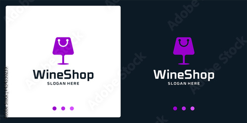 wine glass logo inspiration and shopping bag logo. premium vector.