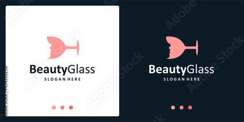 wine glass logo inspiration and women's face logo. premium vector.