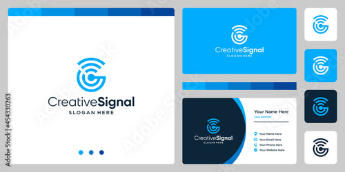 creative initial letter G logo with wifi signal logo. business card design template