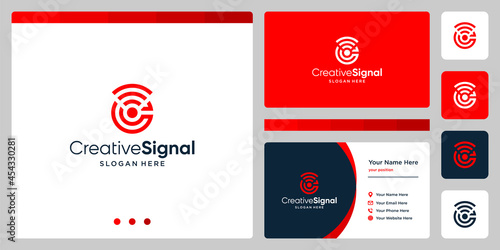 creative initial letter C logo with wifi signal logo. business card design template
