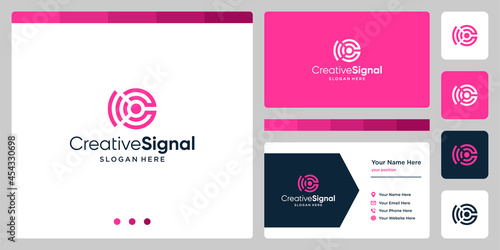 creative initial letter C logo with wifi signal logo. business card design template