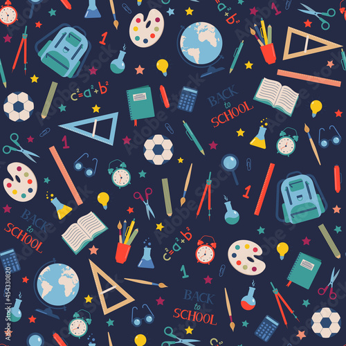 School supplies pattern on backgrond.