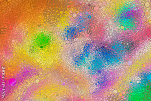   bstract image of oil and water bubbles of various colors. Colorful artistic image of oil drop on water for modern and creation design background.
