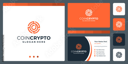 Crypto coin logo template with initial letter d. Vector Digital Money icon, Block chain, financial symbol.