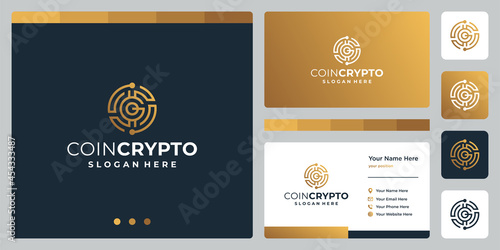 Coin crypto logo template with initial letter G. Digital Money icon Vector, Block chain, financial symbol.
