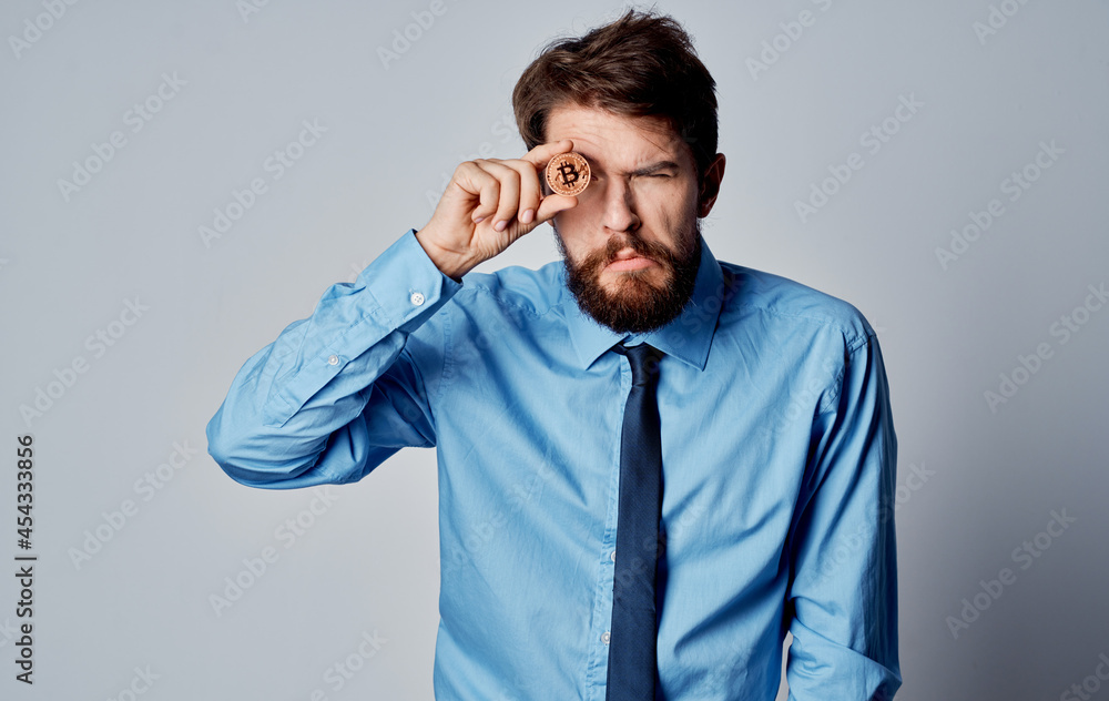 man with gold coin finance office manager man with gold coin finance office manager