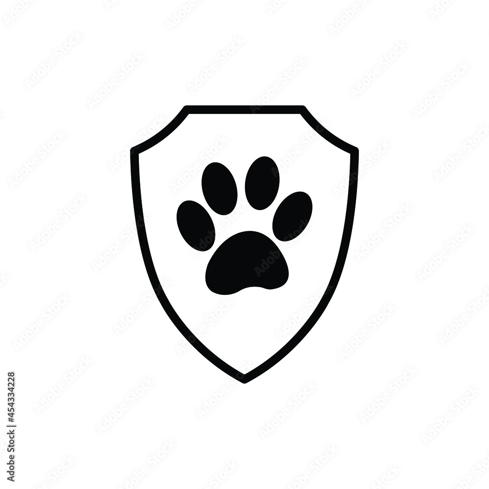 Protection of pets icon vector dog cat footprint on shield icon Protection of pets icon vector dog cat footprint on shield icon