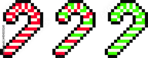 Cute pixel 8 bit red and green Christmas candy cane pack - vector, isolated