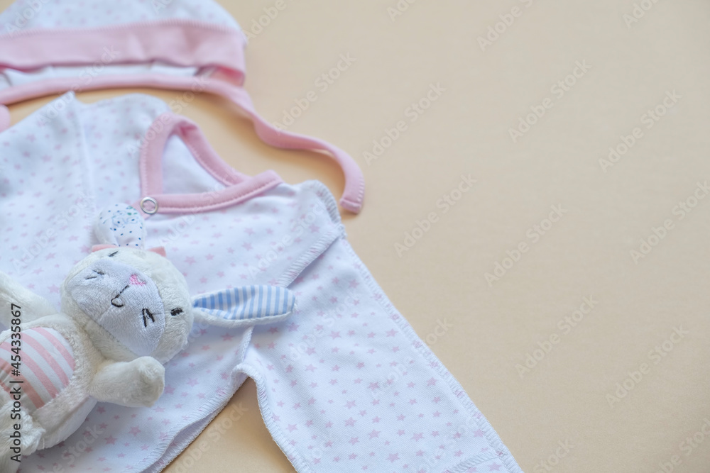 Newborn baby clothes with copy space Newborn baby clothes with copy space