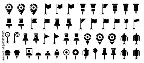 Location flat icons set. Pointer of location on the map. Map pins. Indicative marker for applications, websites and other resources. Vector elements.