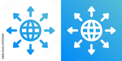 Word expansion icon. Global with arrow around symbol vector illustration