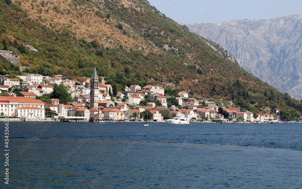 montenegro, perast, lake, church, water, coast, landscape, nature, travel, mediterrenean, panorama, harbor, summer, ship, mountain, view,