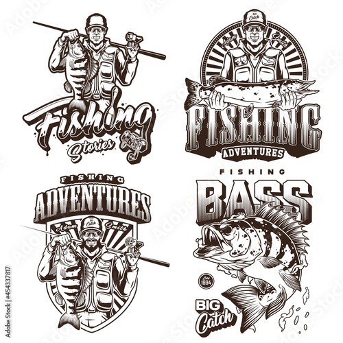 Fishing monochrome vintage labels