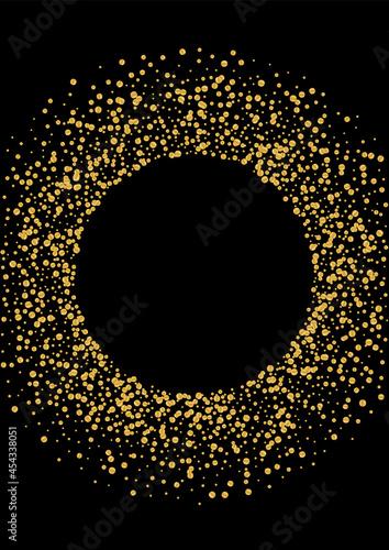 Gold Decoration Foil Design. Spark Dot Background. Yellow Circle Blink Particles. Magic Confetti Pattern. Gradient Party Frame.