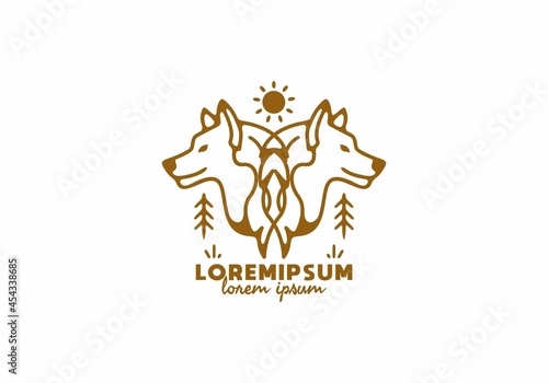 Twin wolf line art illustration