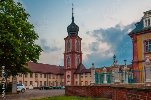 Nice view at dawn of the church Hofkirche Bruchsal belonging to the famous baroque palace complex in Bruchsal. The court church was rebuilt between 1960 and 1966 after its destruction in 1945.