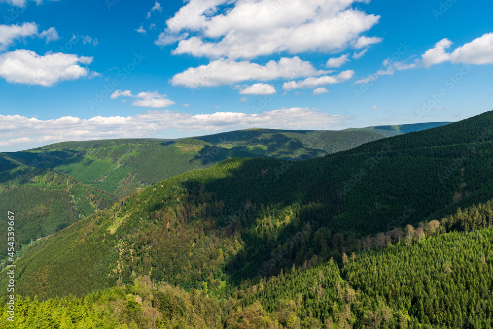 Jeseniky mountains with highest Praded hill from Rysi skala view point Jeseniky mountains with highest Praded hill from Rysi skala view point