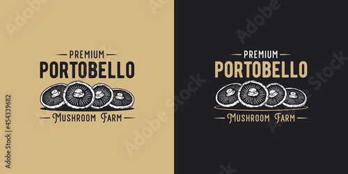 Portobello mushroom or mushroom picking of white button. Vegetarian fungus cremini for food. Nature fungi champignon for healthy nutrition