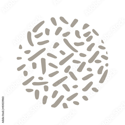 Abstract hand drawn background illustration. Sketch drawing strokes and dots in circle. Petri dish.