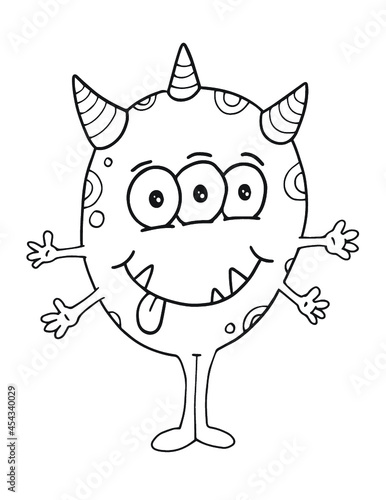 Happy Silly Cute Monster Vector Illustration Coloring Book Page Art