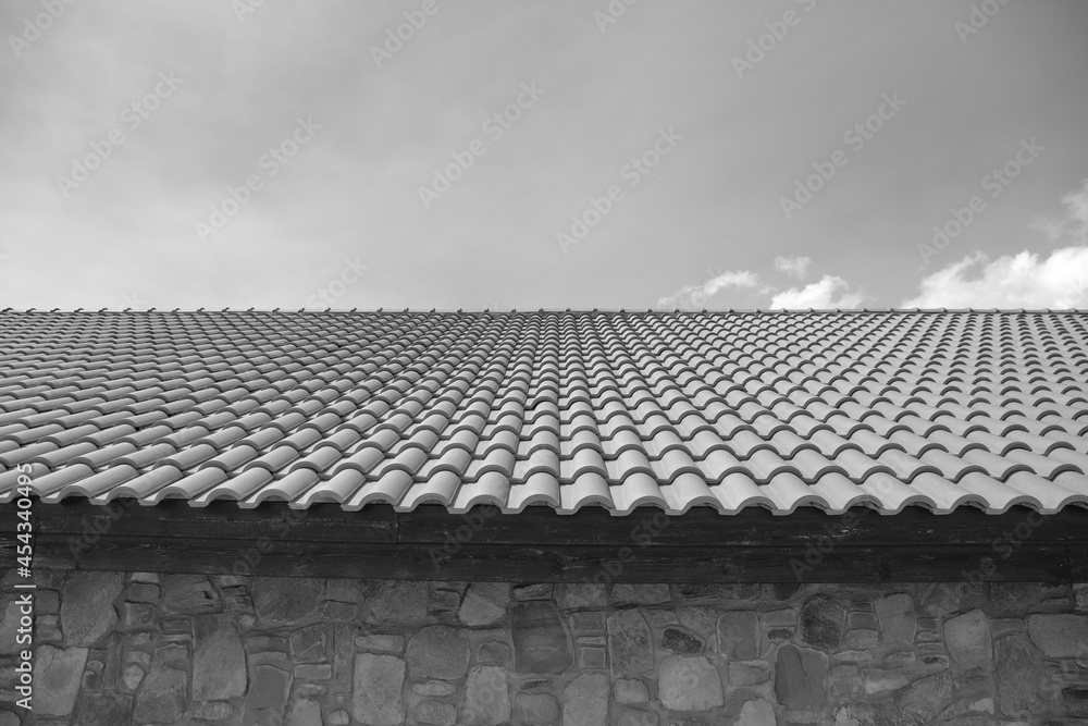 tiles on the roof, the lines of which go to the sky and the distance tiles on the roof, the lines of which go to the sky and the distance