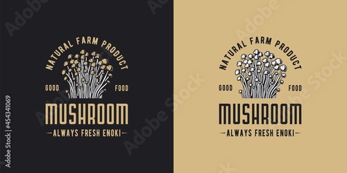 Mushroom enoki for organic, natural vegetarian food. Autumn forest fungi, shroom mushroom picking for t-shirt print