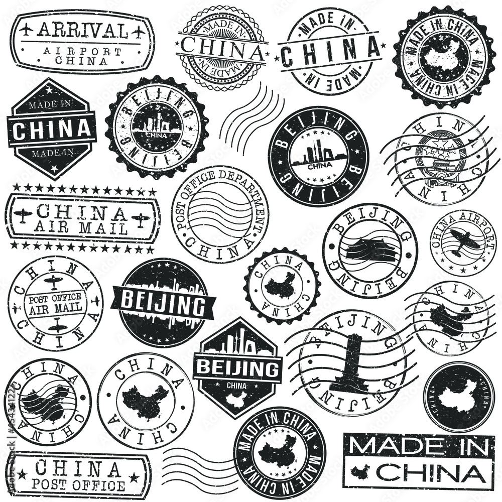 Beijing, China Set of Stamp. Vector Art Postal Passport Travel Design. Travel and Business Seals. Beijing, China Set of Stamp. Vector Art Postal Passport Travel Design. Travel and Business Seals.