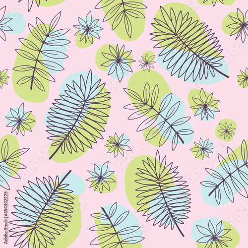 Colored seamless pattern of plants prints. Vector illustration, design, doodle. Minimalism.
