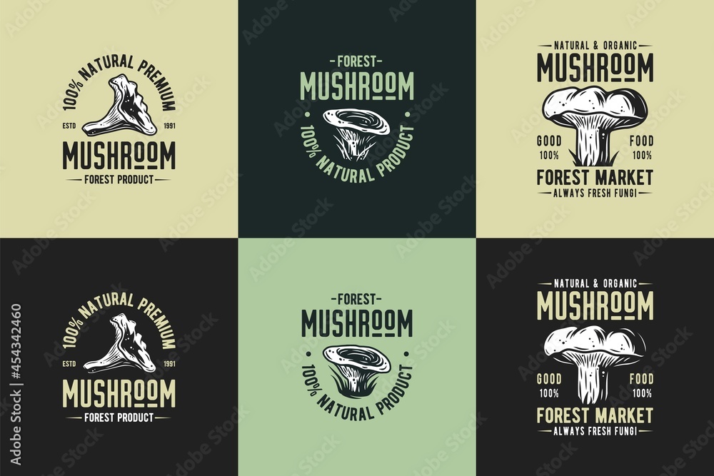 Set of forest mushroom for organic, natural vegetarian food. Collection of autumn fungi, shroom mushroom picking for t-shirt print