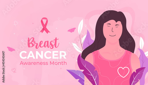 International day against breast cancer. Breast cancer awareness month October, Hand drawn flat portrait illustration Pink background