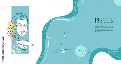 Zodiac background. Capricorn constellation. Horizontal banner. One line. Minimalistic graphics