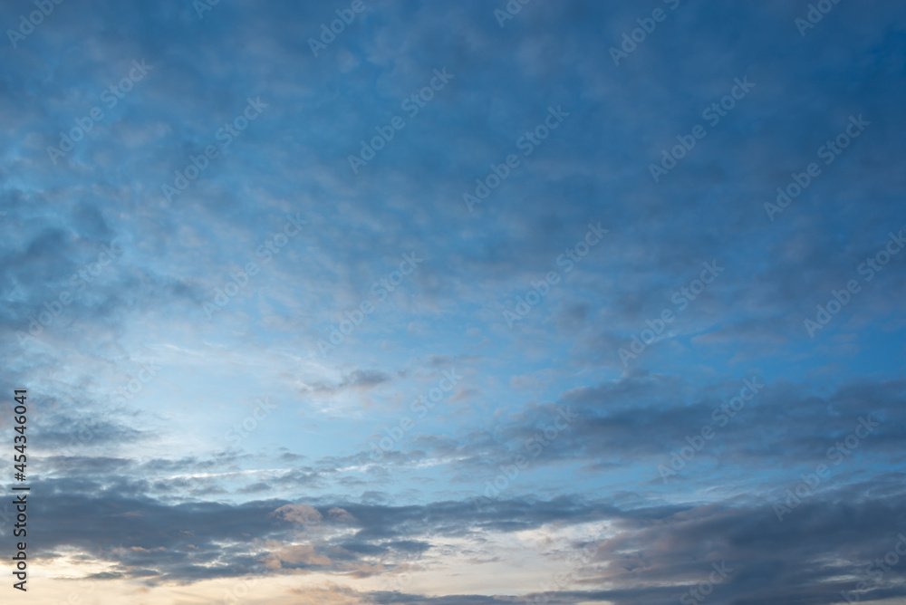 Blue sky with clouds at sunset, sky remplacement, nature background