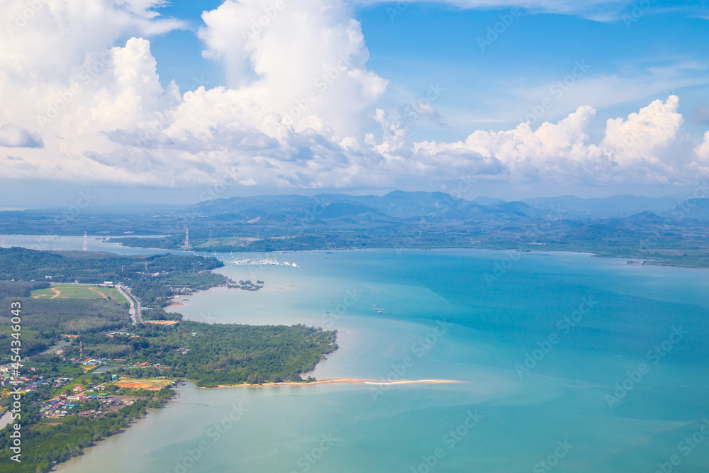 Top view of cloud with blue sky from airplane, Thailand