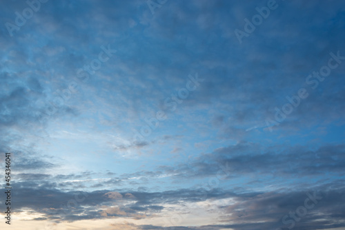 Blue sky with clouds at sunset, sky remplacement, nature background