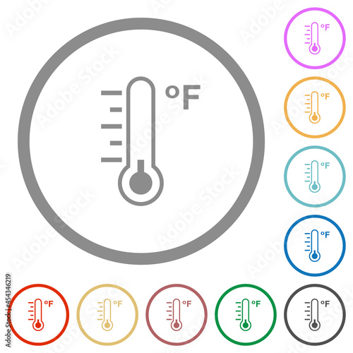 Fahrenheit thermometer cold temperature flat icons with outlines