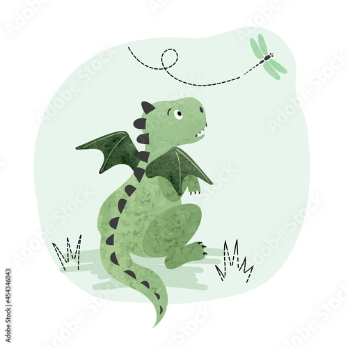 Little cartoon dragon and d...