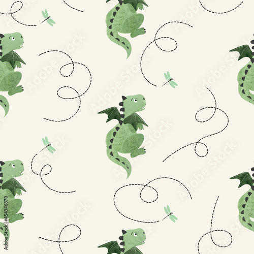 Little cartoon dragon and d...