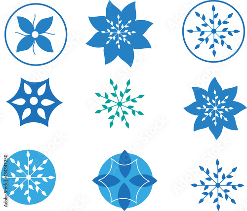 set winter patterns.Icons of frozen color patterns in blue tones.  White isolated  background..