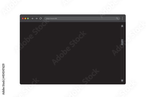 Modern dark browser mockup for website. Webpage user interface. Internet browser template. Website page of computer. Vector illustration.