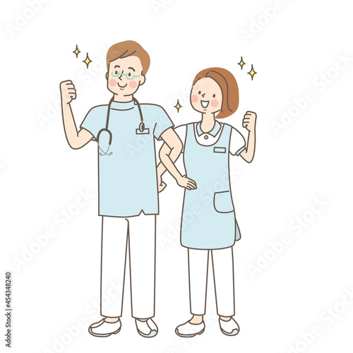 腕を組んで笑っている看護師と医者