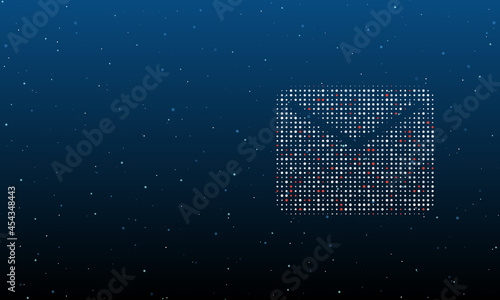 On the right is the email symbol filled with white dots. Background pattern from dots and circles of different shades. Vector illustration on blue background with stars