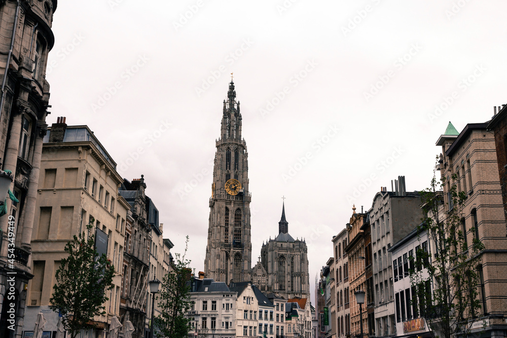 Fototapeta premium The tower of the Cathedral of Our Lady in Antwerp