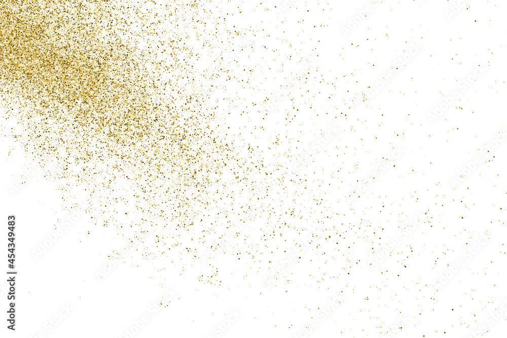 Gold Glitter Texture Isolated On White. Goldish Color Sequins. Celebratory Background. Golden Explosion Of Confetti. Vector Illustration, Eps 10.