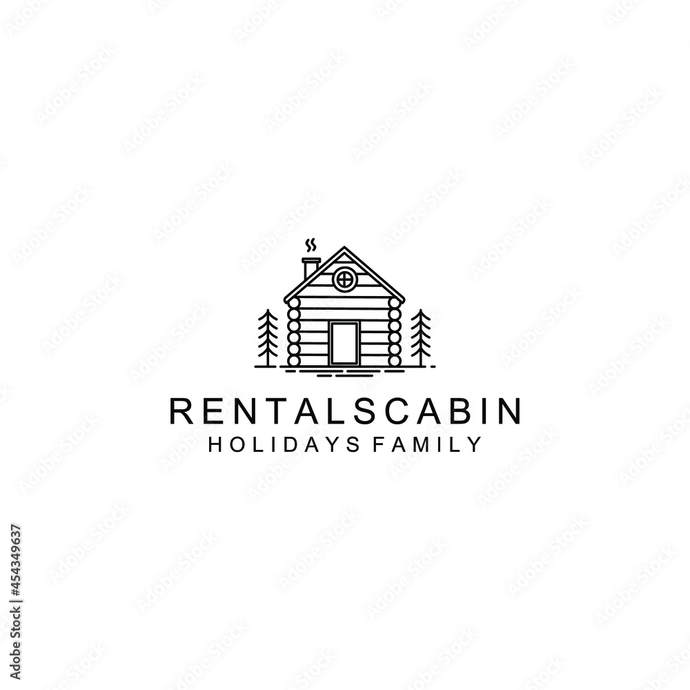 Simple Line art Outdoor Cabin Rental Hotel Homestay Holiday family Logo design