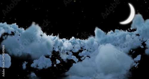 Animation of moon and clounds moving on black background photo