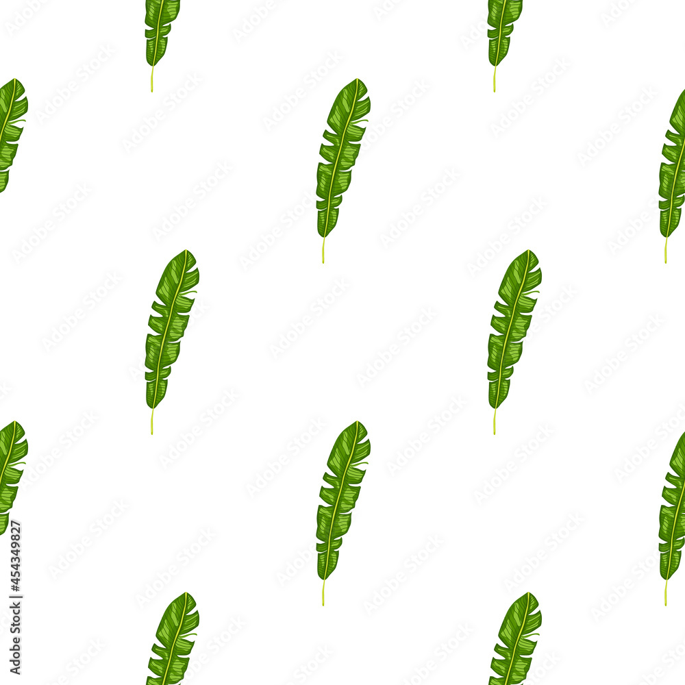 Isolated hand drawn seamless pattern with green tropic leaf silhouettes. White background. Doodle print. Isolated hand drawn seamless pattern with green tropic leaf silhouettes. White background. Doodle print.